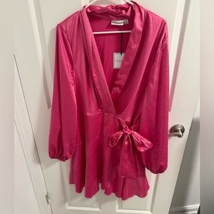 Women’s silky pink bow dress